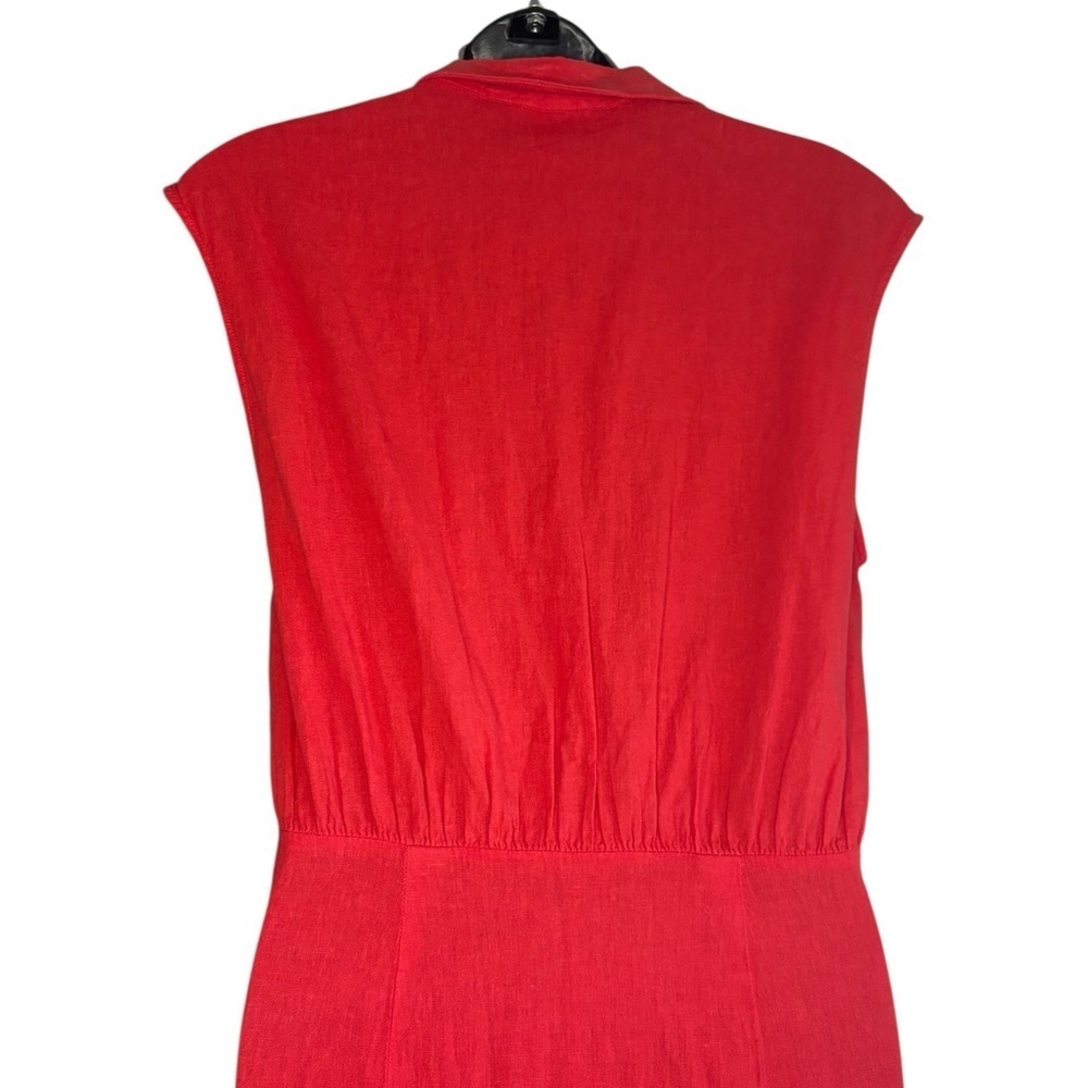 Zara cherry red sleeveless front button ruched linen blend midi dress sz M - Picture 13 of 15